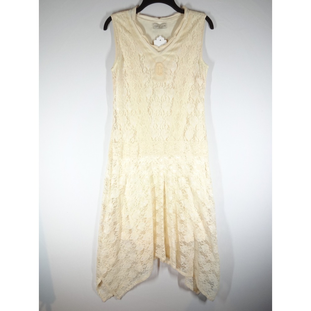 VTG Age of Love Drop Waist Lace Dress Small Cream Flapper Downton Abbey‎ Style